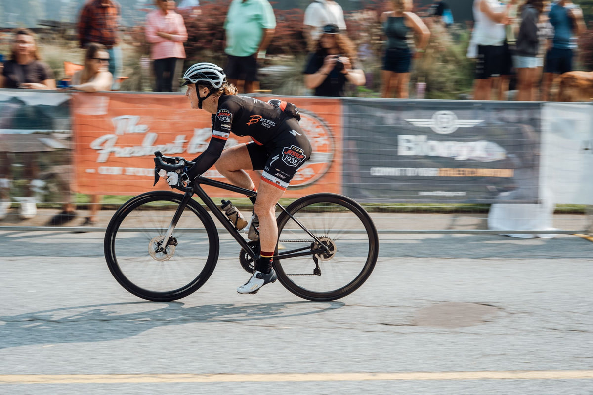 cyclist speeding past in a race