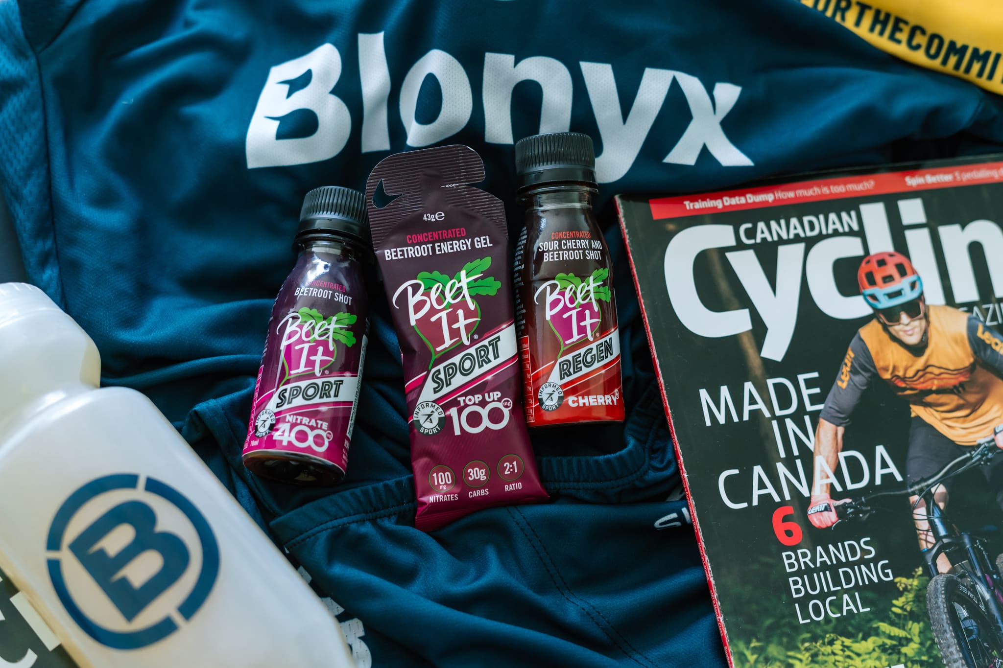 Endurance fueling setup featuring Beet It gels and shots