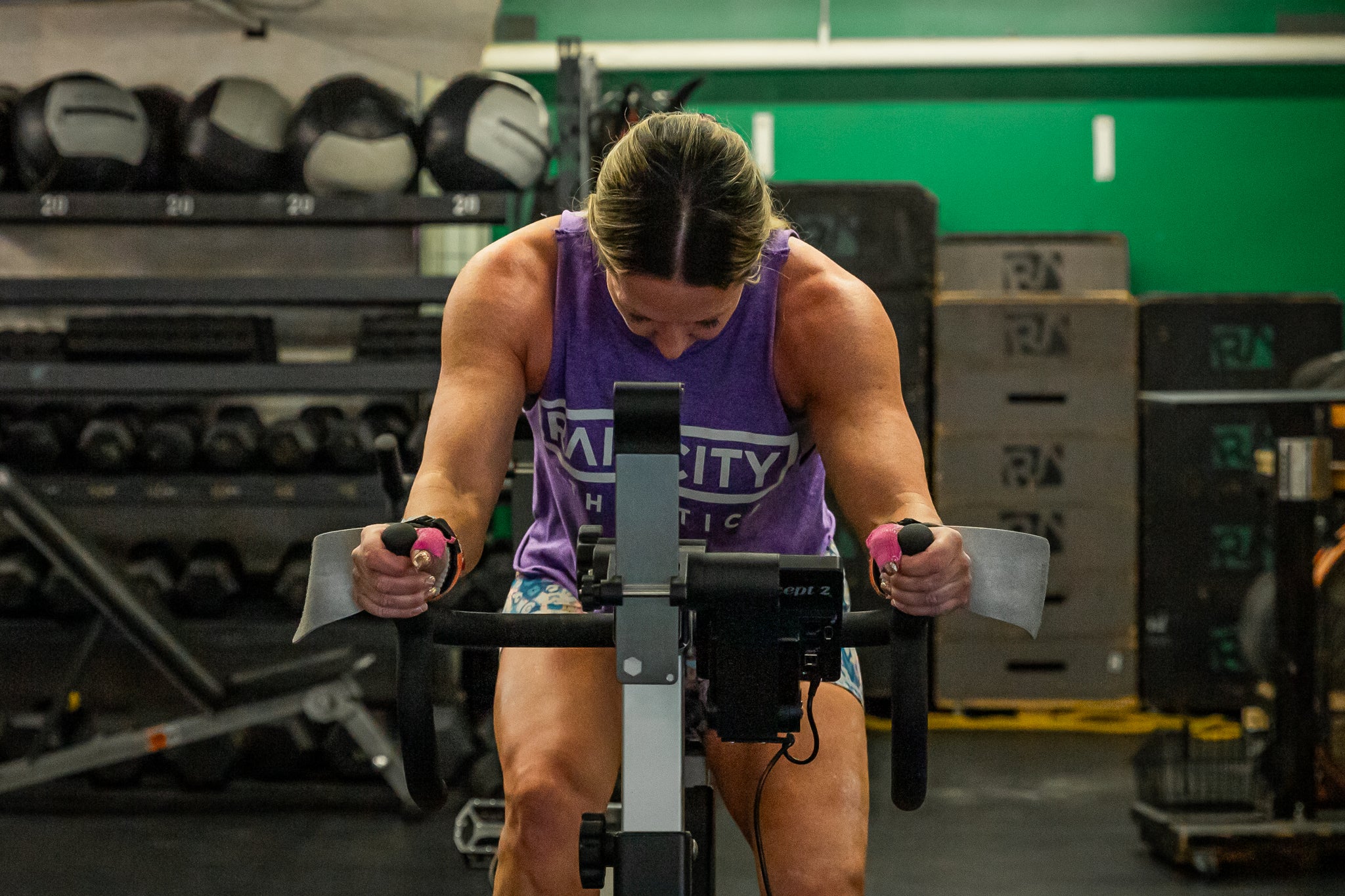 Athlete training on a stationary bike