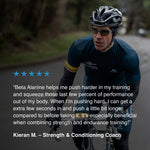 Cyclist and strength coach Kieran M riding outdoors and sharing his experience using Blonyx Beta Alanine to improve training intensity, endurance, and repeat performance efforts.