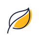 An icon representing a leaf with a thick navy border and yellow accent on the leaf.