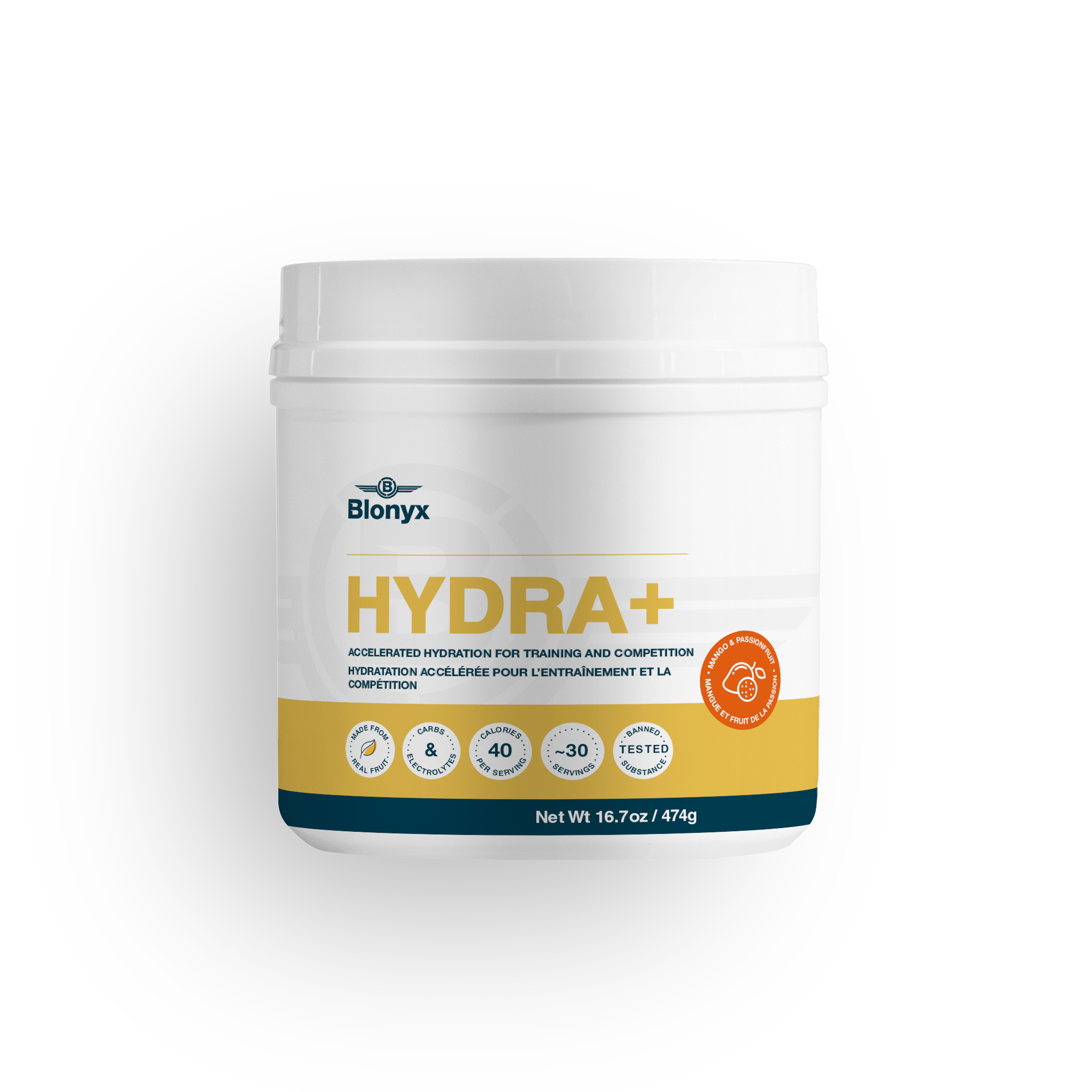 Blonyx Hydra+ supplement container on a transparent background