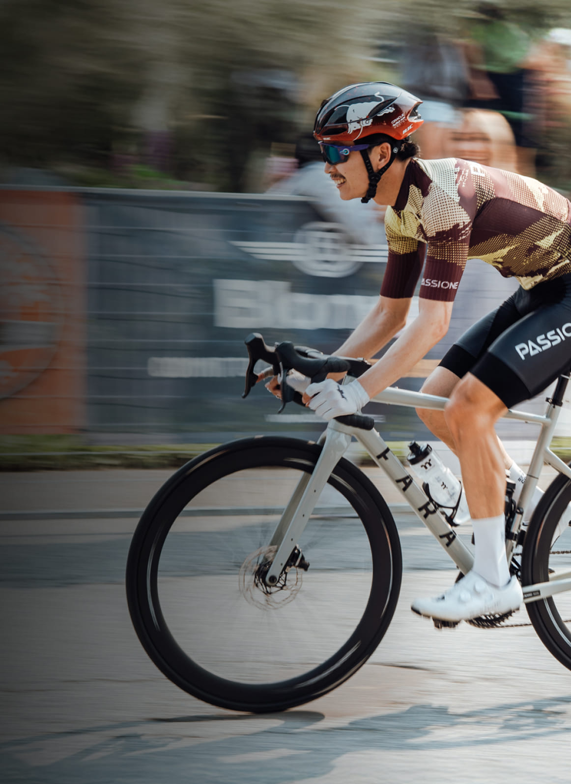 Cyclist racing towards the finish line at the RBC GranFondo Whistler