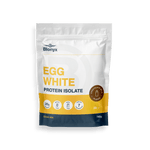 Front packaging of Blonyx Egg White Protein Isolate chocolate milk flavour protein powder with 20g protein per serving