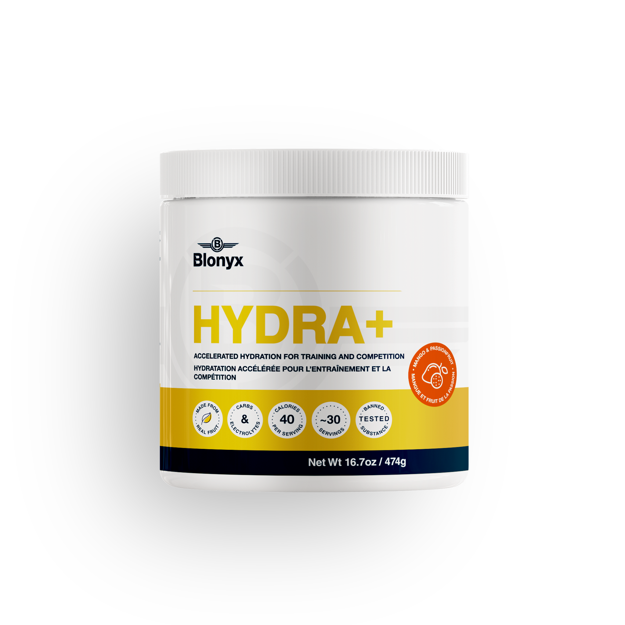 Blonyx Hydra+ supplement container on a transparent background