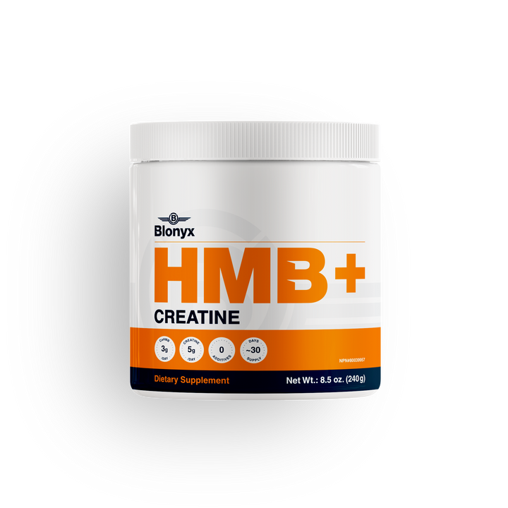 Front packaging of Blonyx HMB+ Creatine 5g creatine and 3g of HMB with zero additives