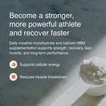 Supplement powder in a scoop with text about athletic performance and recovery.