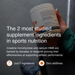 Hand holding a supplement container with text about supplement ingredients in sports nutrition.