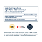 Blonyx HMB+ Creatine supplement facts and certifications.