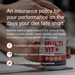 Blonyx Multivit+ vitamins and minerals for athletes, formulated to help fill nutritional gaps with 23 essential vitamins and minerals sourced from fruits and vegetables to support training, recovery, and overall health.